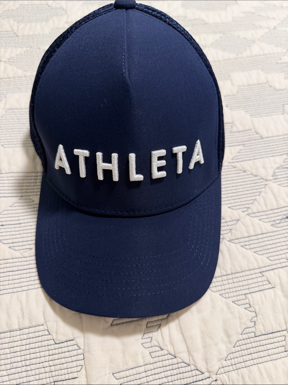 Athleta Navy and White Logo Baseball Trucker Cap
